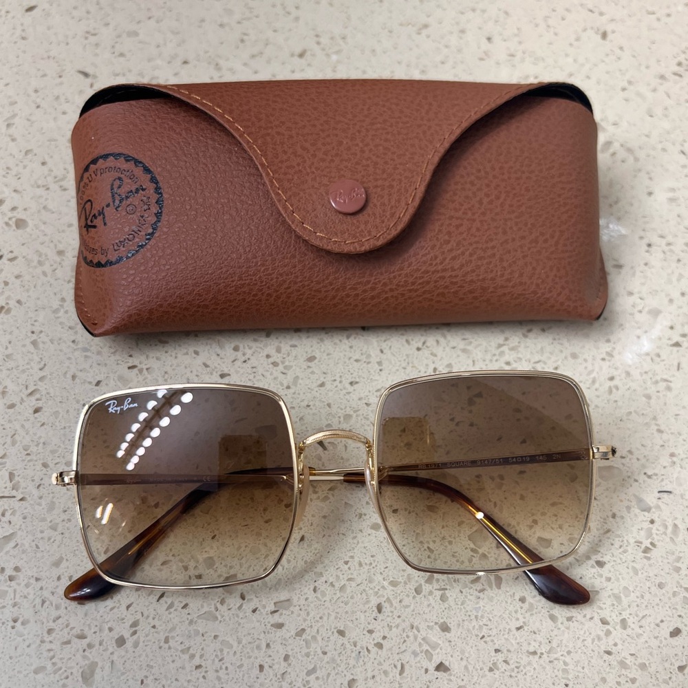 Ray-Ban Gold and Brown Square Sunglasses